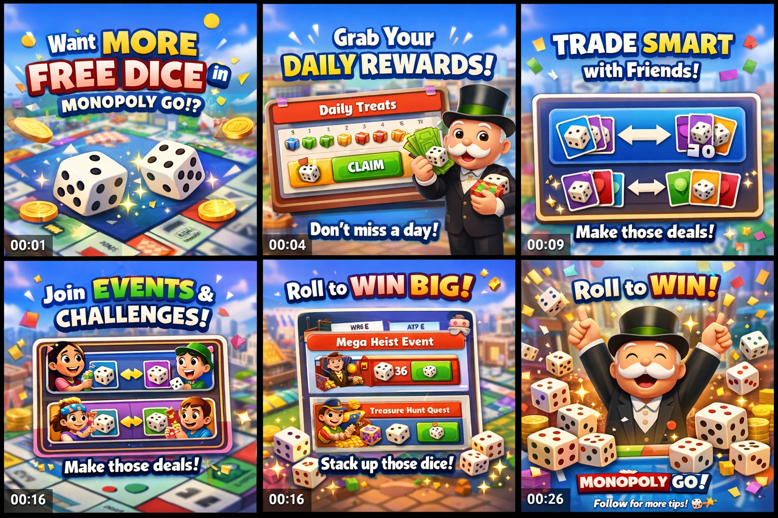 Monopoly GO! free dice video storyboard